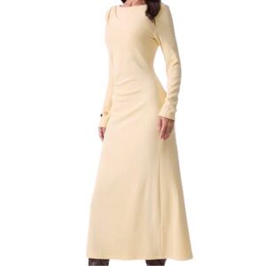 OGL Long Sleeve Ruched Side Maxi Dress In Light Sand